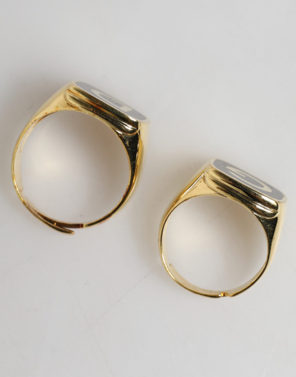 Dolce & Gabbana Gold-Tone Real Brass Black Enamel "DG" Adjustable Rings
